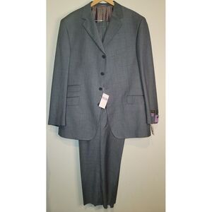 Earvin Magic Johnson Mens 48R Gray Check 2 Pc Suit Dress Pant 40x37 Wide Leg NWT